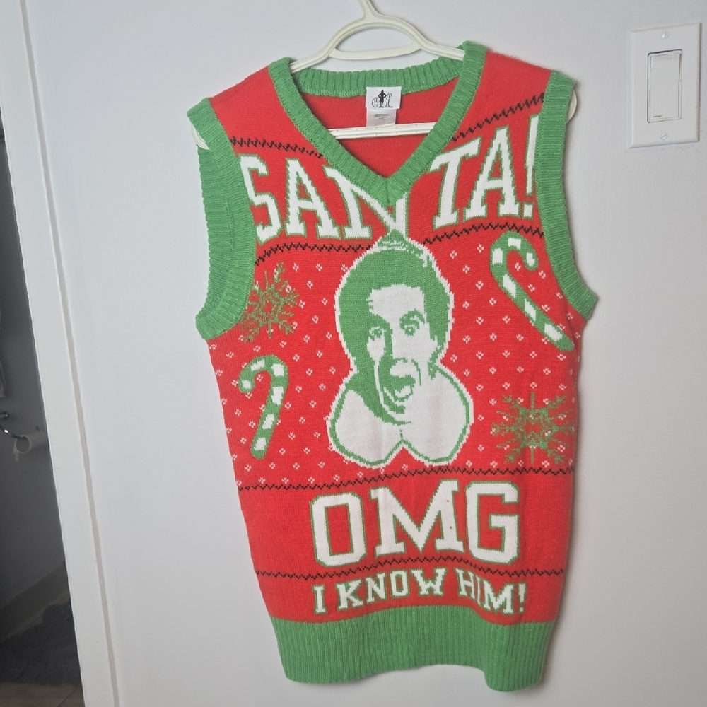 "SANTA! I KNOW HIM!" Elf Movie Ugly Christmas Sweater Vest - Size Small